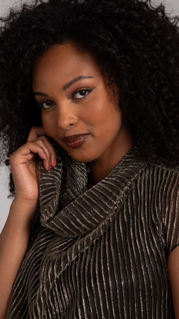 Draped Cowl Top, Pleated Mesh (Sale)