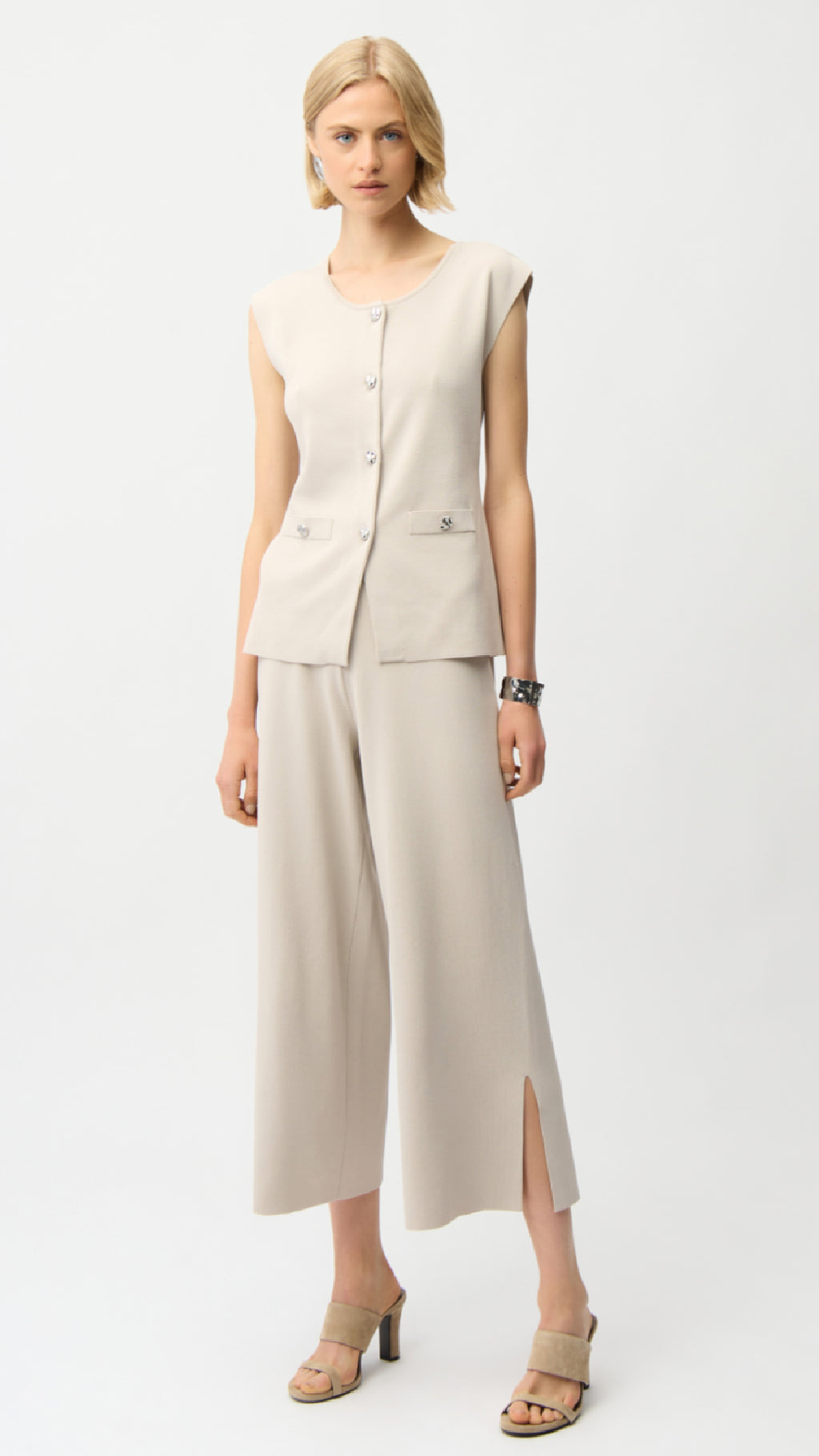 Joseph Ribkoff Viscose Blend Vest with Faux Welt Pockets, Culotte Pants