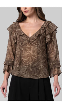 Double Ruffle V-Neck Woven Blouse