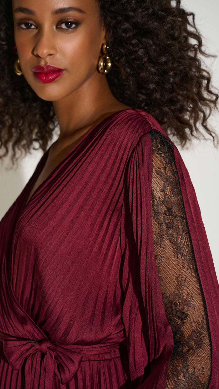 Joseph Ribkoff Signature Pleated Satin Fit & Flare Dress