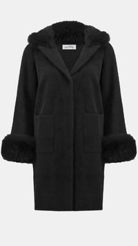 Joseph Ribkoff Feather Yarn and Faux Fur Sweater Coat (selected color on sale)