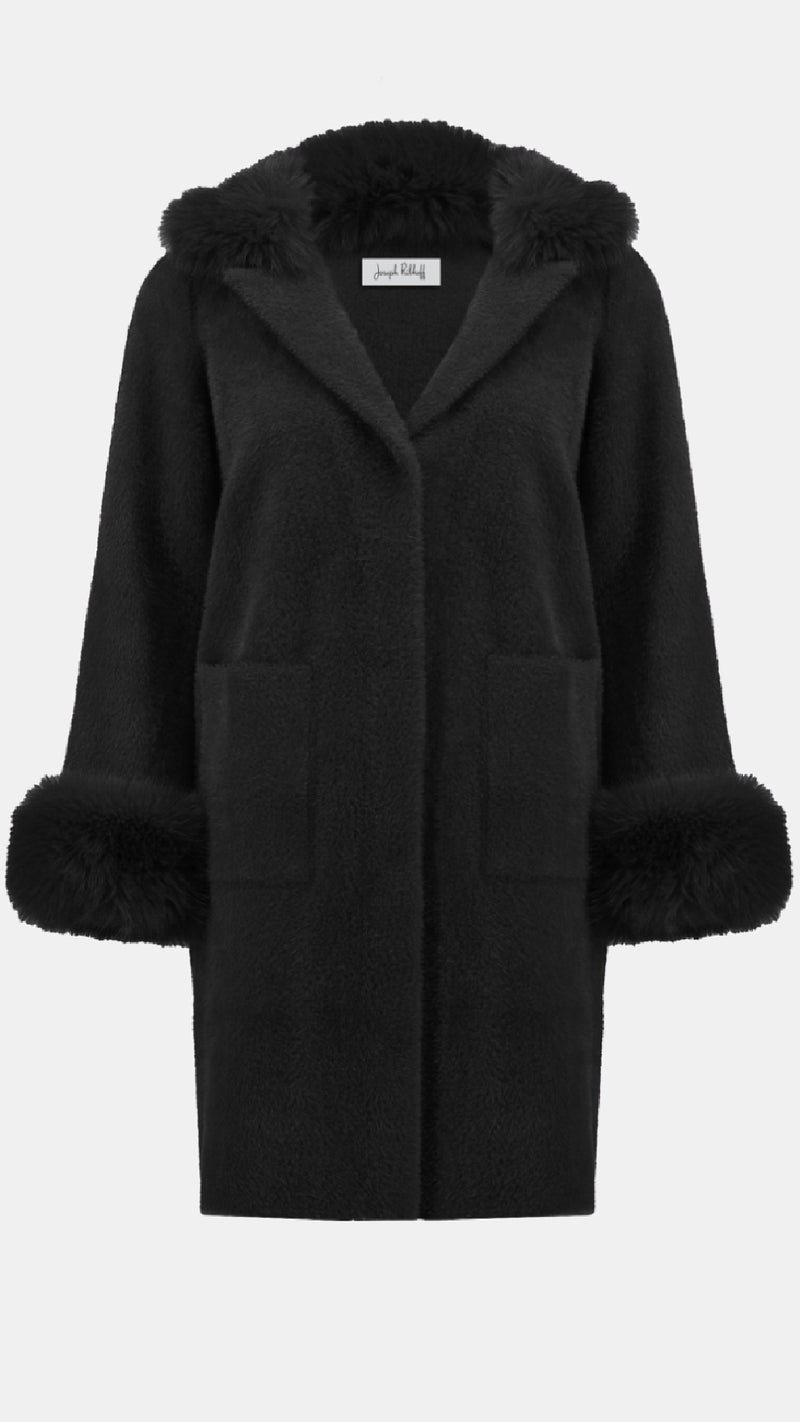 Joseph Ribkoff Feather Yarn and Faux Fur Sweater Coat (selected color on sale)