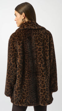 Joseph Ribkoff Faux Fur Leopard Print Double-Breasted Coat
