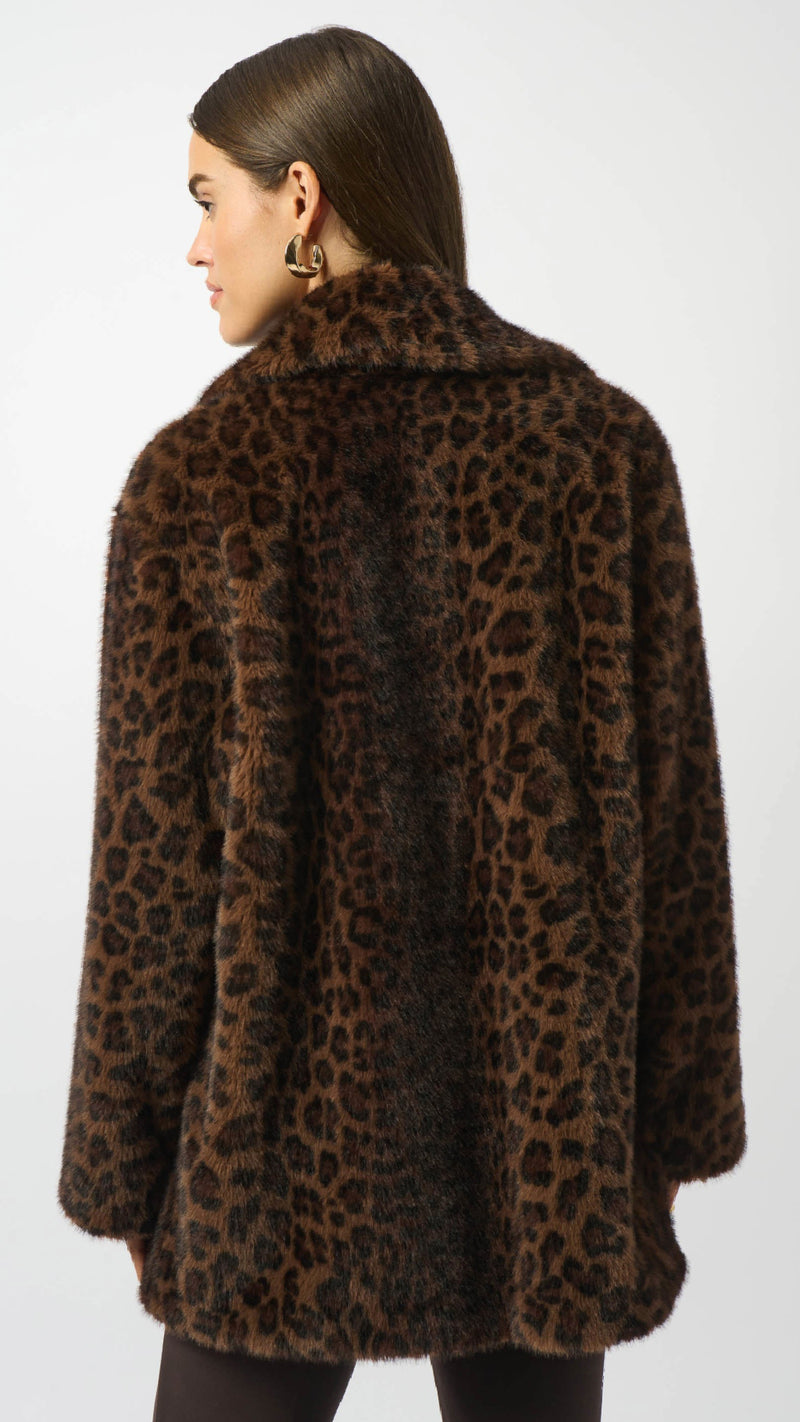 Joseph Ribkoff Faux Fur Leopard Print Double-Breasted Coat