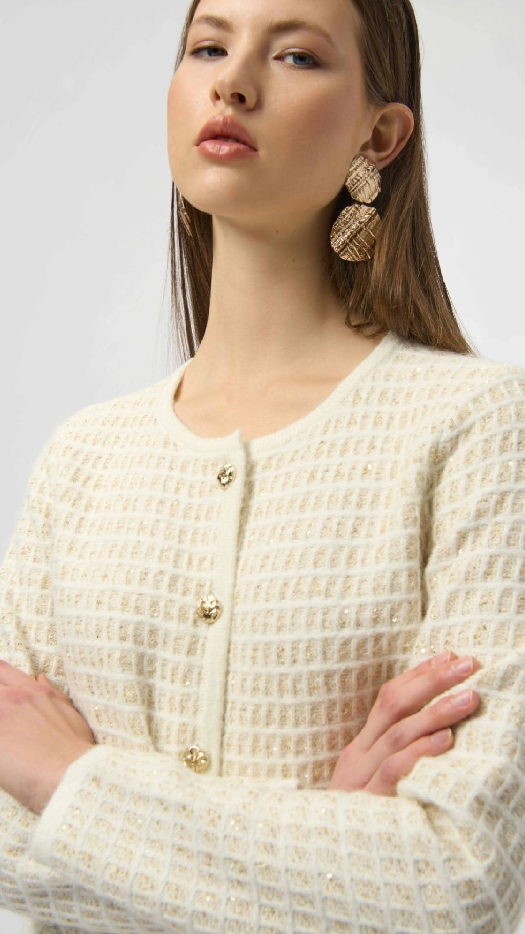 Joseph Ribkoff Sequined Sweater Knit Cardigan with Gold Buttons