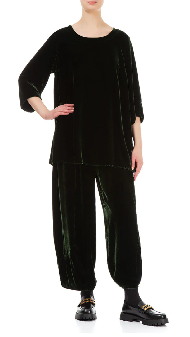 Loose Dark Sage Silk Velvet Trouser