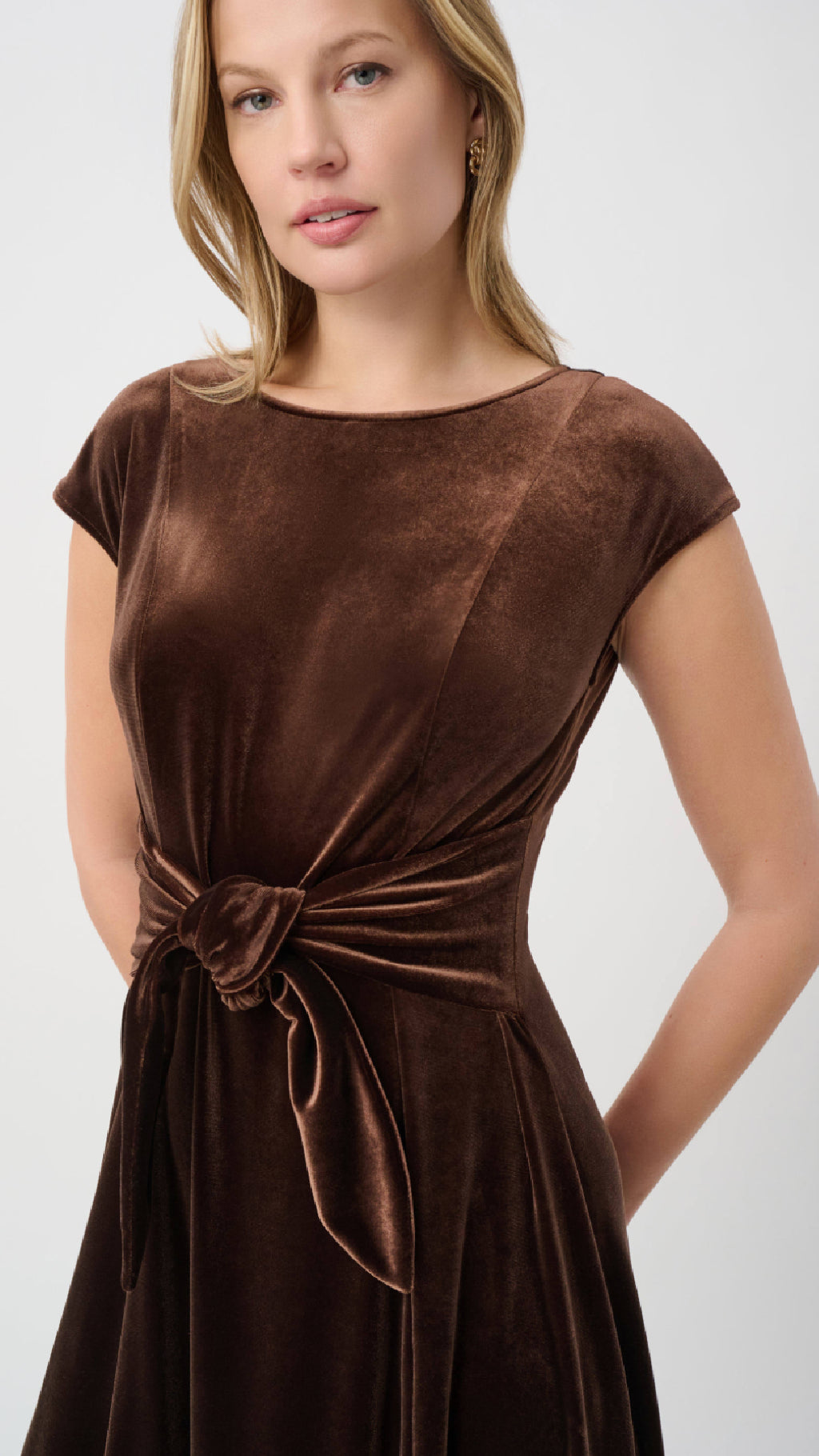 Joseph Ribkoff Velvet Fit & Flare Belted Dress