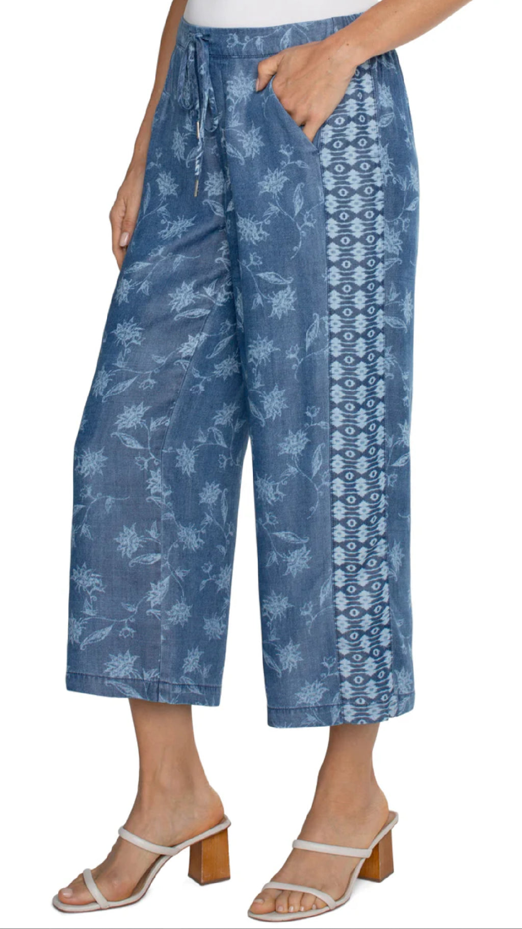 Pull-On Wide Leg Crop Trouser-Indigo Floral