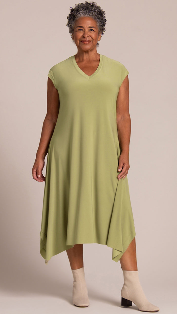 Splice V-Neck Dress, Cap Sleeve