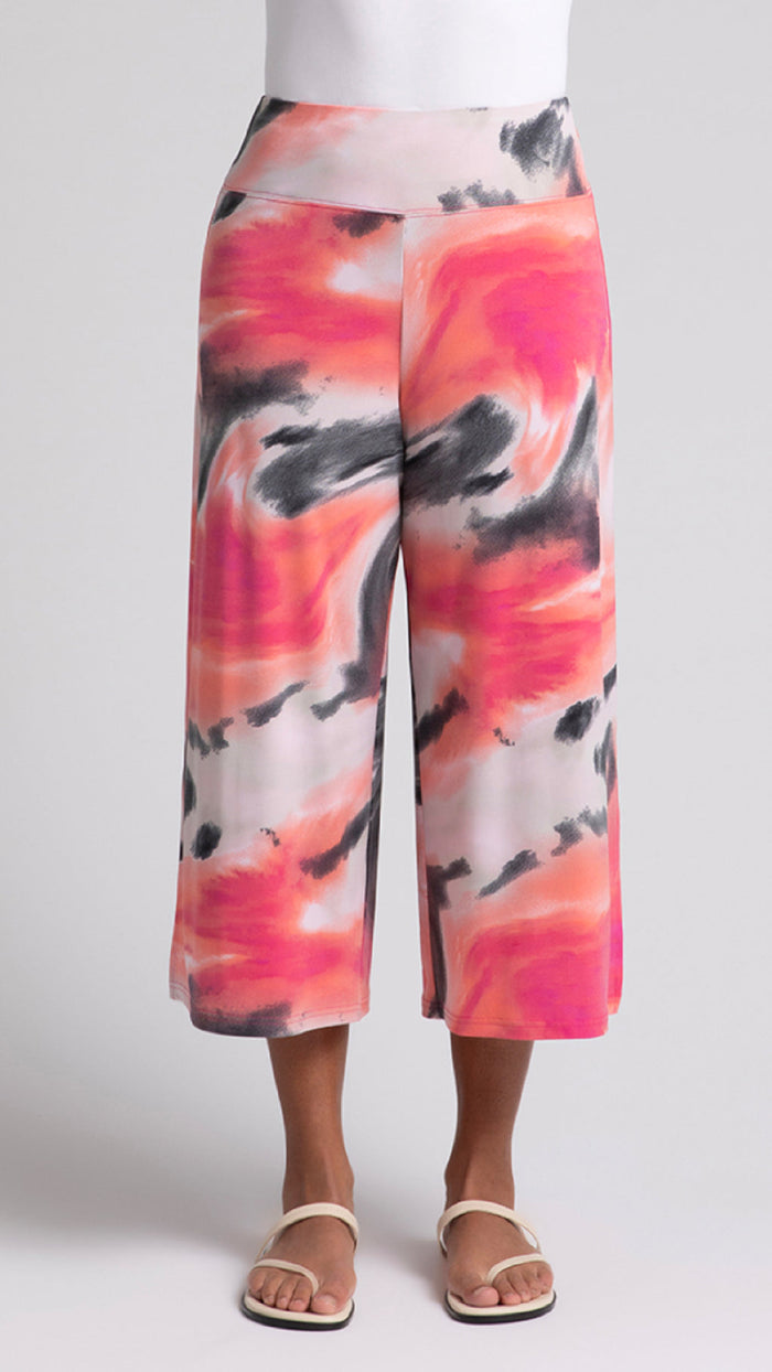 Side Slit Wide Capri-Marble Print