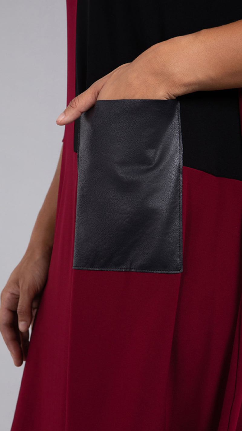 Colour Blocked Patch Pocket Dress, 3/4 Sleeve