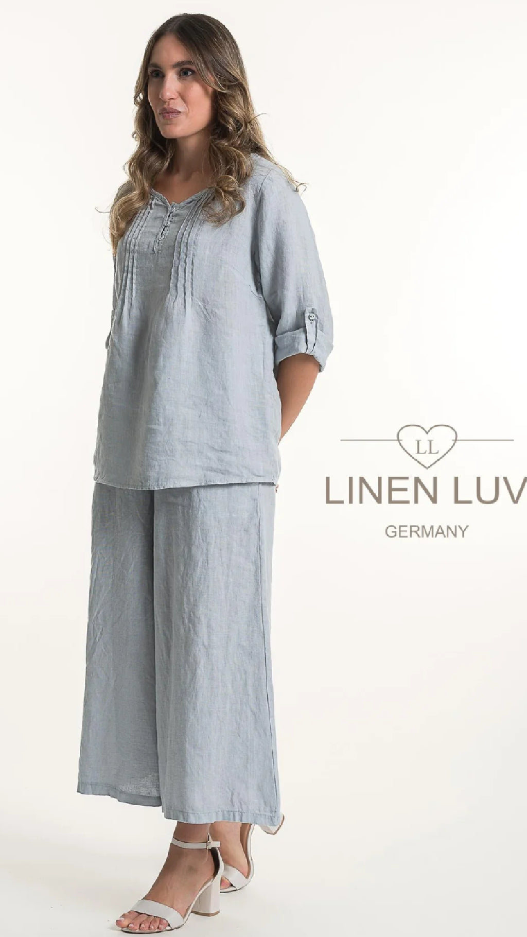 LINEN LUV Linen Pin tuck Blouse and Culotte Pant