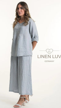 LINEN LUV Linen Pin tuck Blouse and Culotte Pant