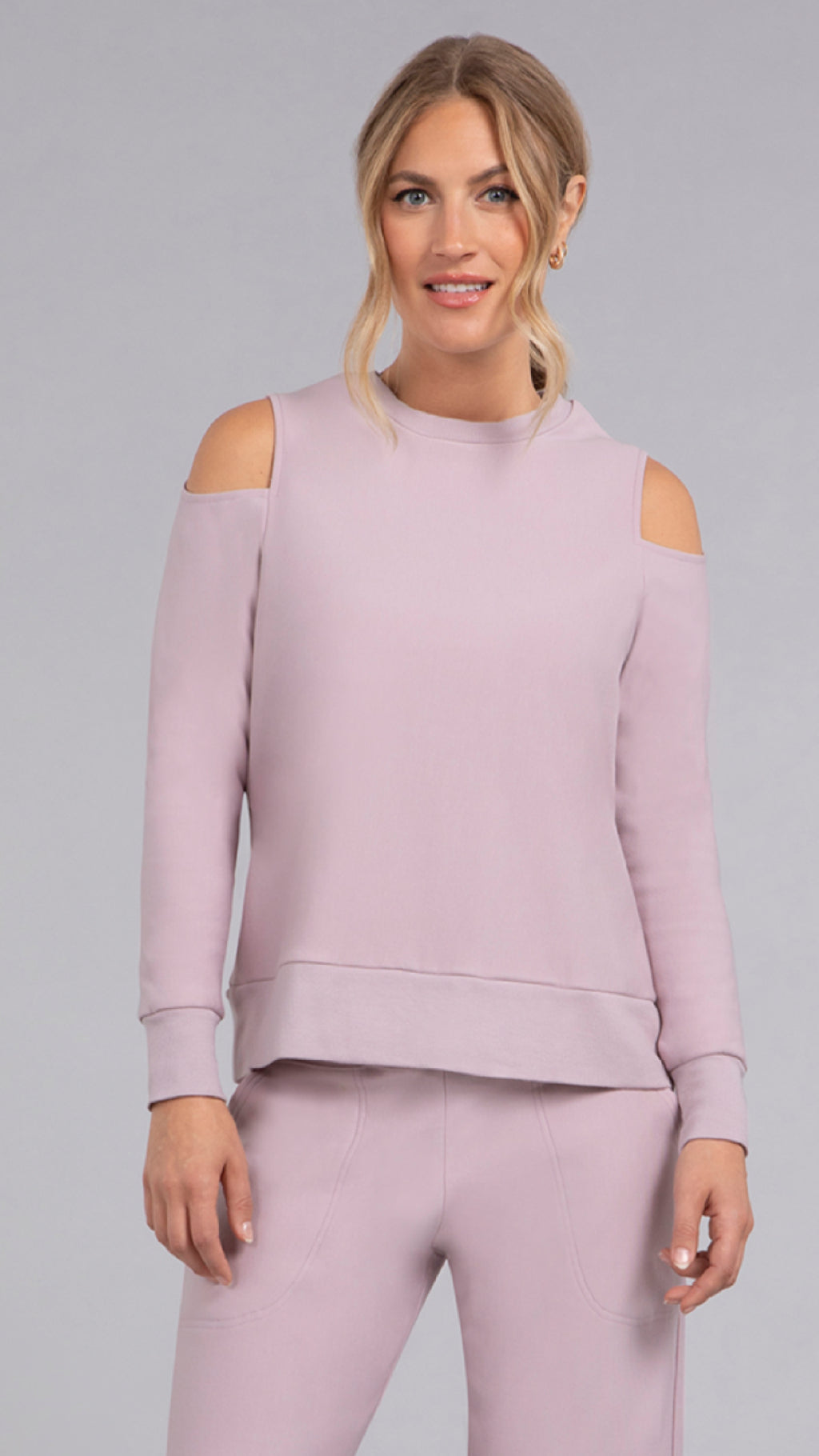 Bamboo Fleece Cut Out Shoulder Top, Long Sleeve (Sale)