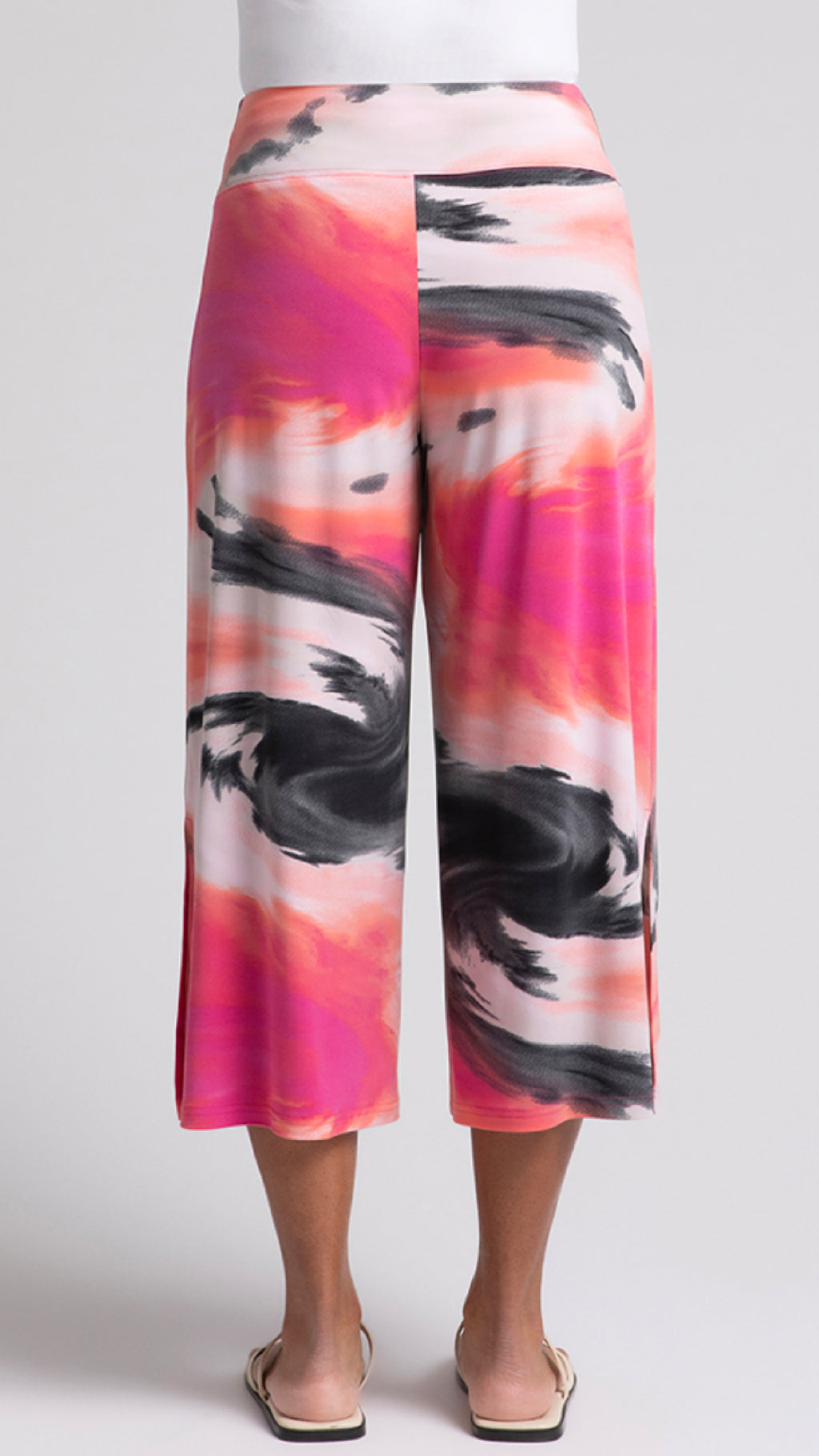 Side Slit Wide Capri-Marble Print