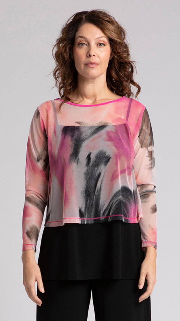 Mesh Go To Cropped T, Long Sleeve-Marble Print (Sale)