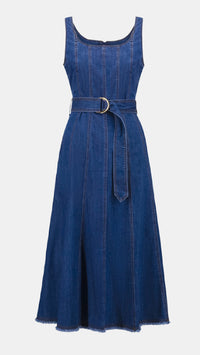 Joseph Ribkoff Denim Fit And Flare Midi Dress With Belt