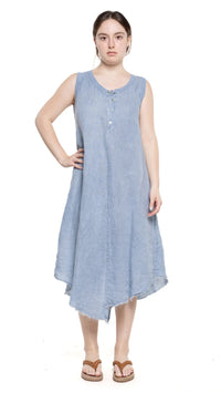 Uneven Hem Linen Dress With Raw Edge