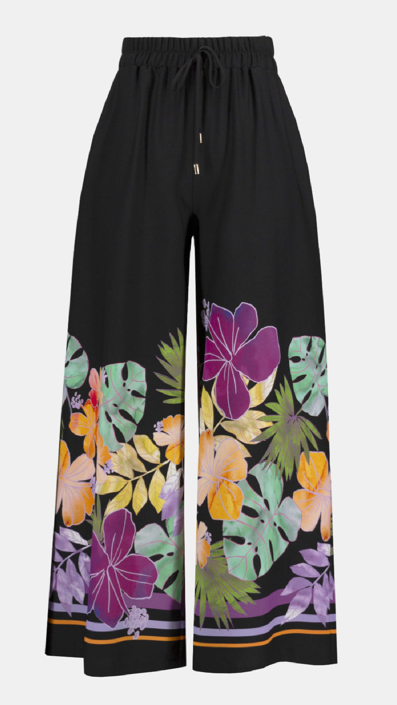 Joseph Ribkoff Woven Floral Border Print Wide Leg Pants