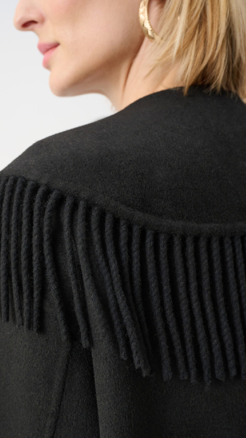 Joseph Ribkoff Wool Blend Shawl Collar Fringed Coat