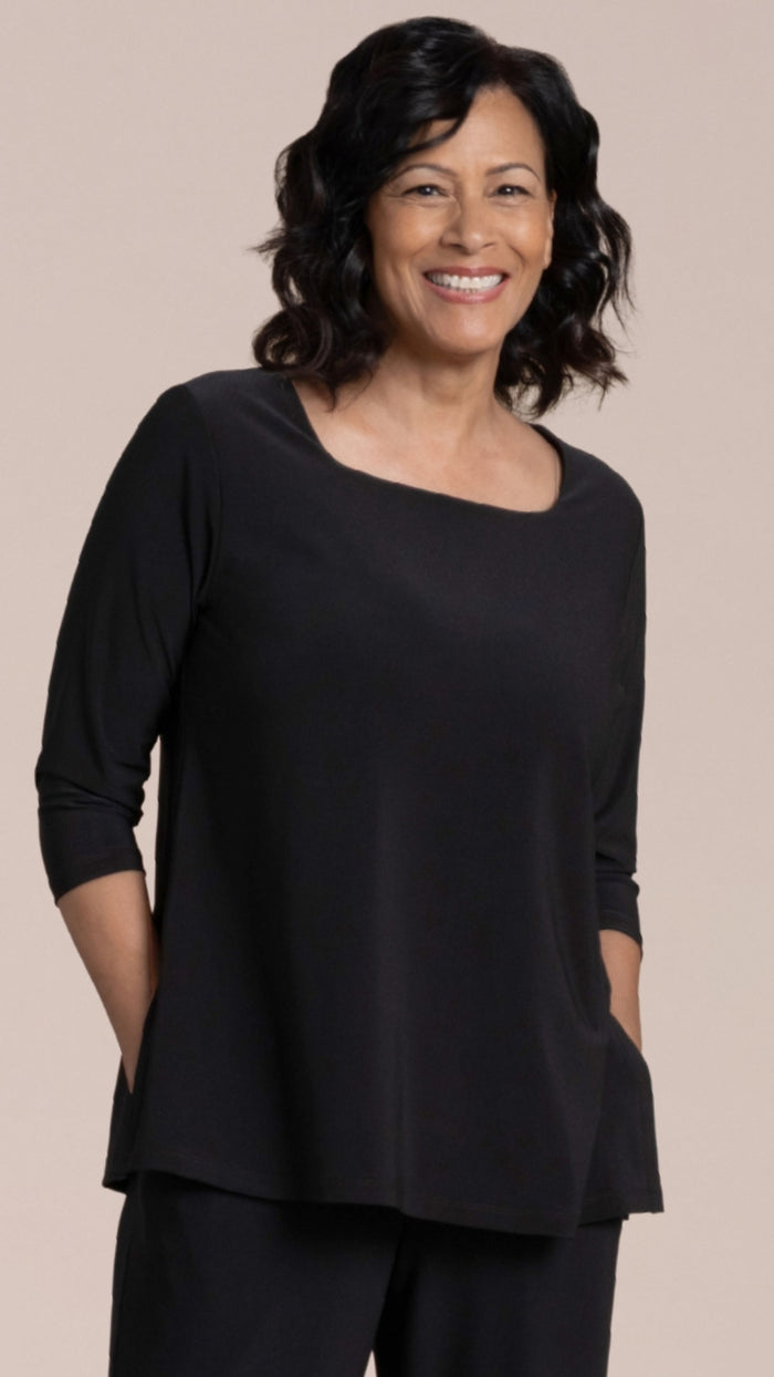 Soft Square Neck Top, 3/4 Sleeve