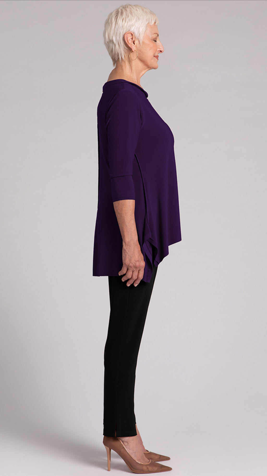 Flounce Top w/ Wide Funnel Collar, 3/4 Sleeve (Sale) – Ennoja Clothing