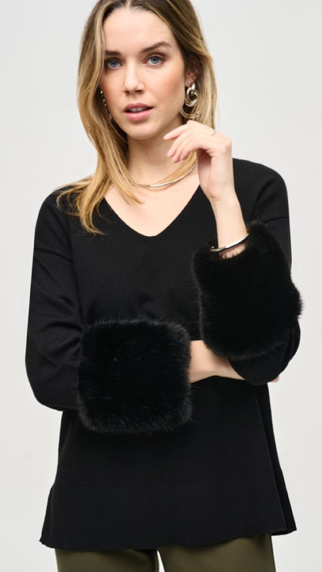 Joseph Ribkoff Sweater Knit Tunic with Faux Fur Cuffs (Sale)
