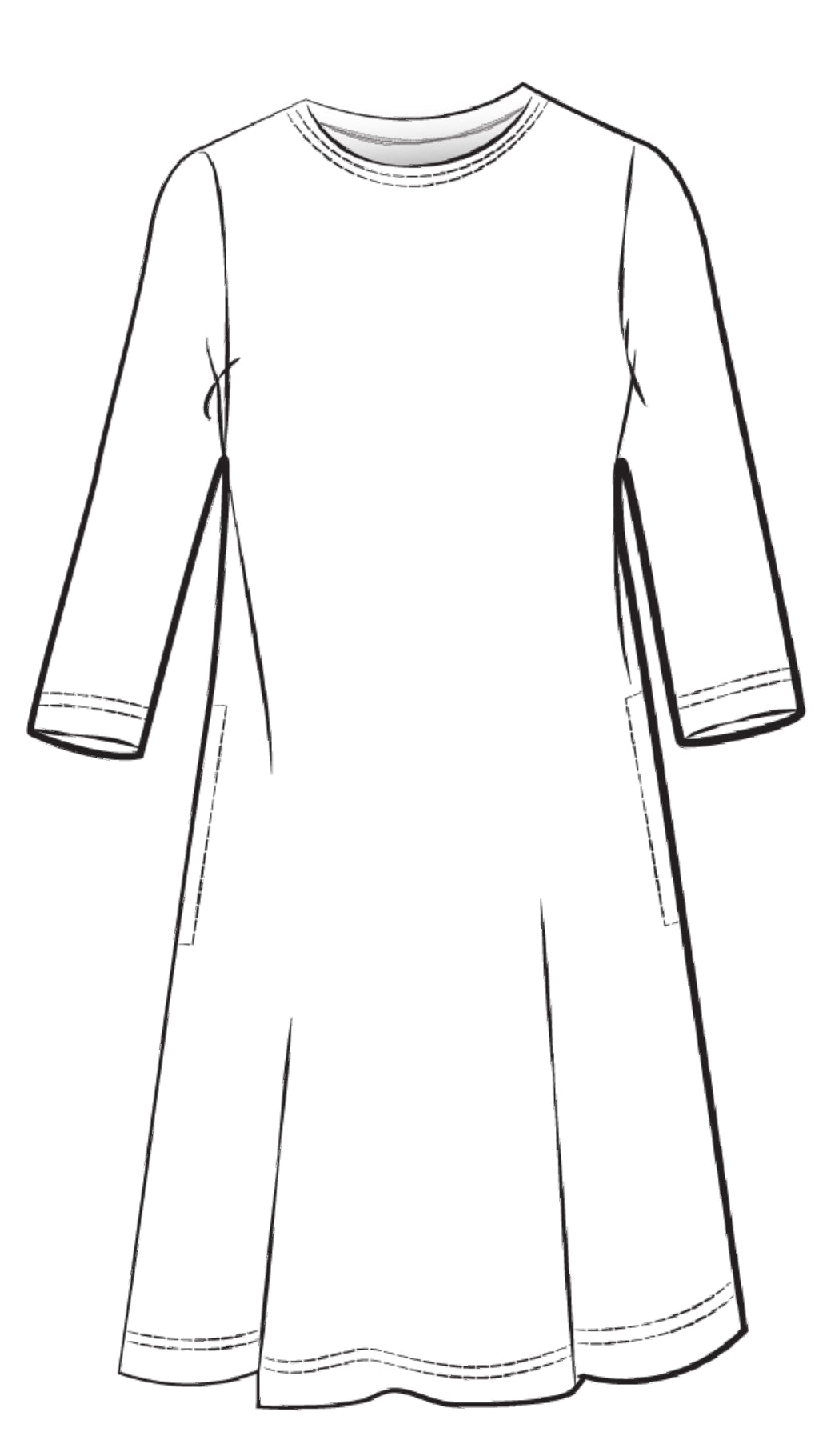 Nu Trapeze Dress, 3/4 Sleeve