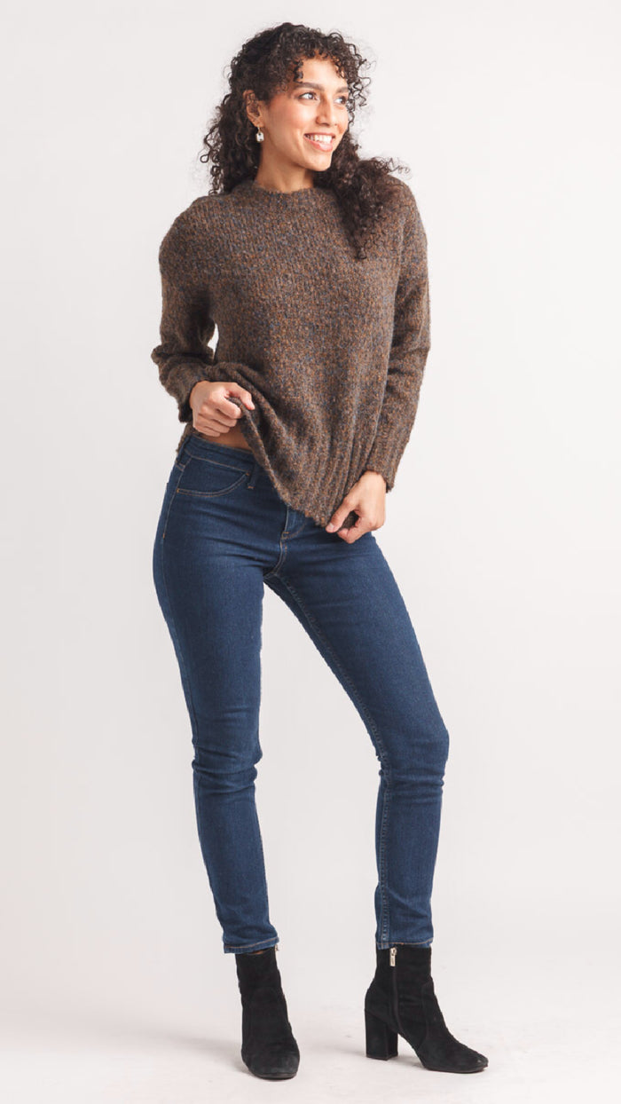 Papillon Heathered Mock Neck Step Hem Sweater