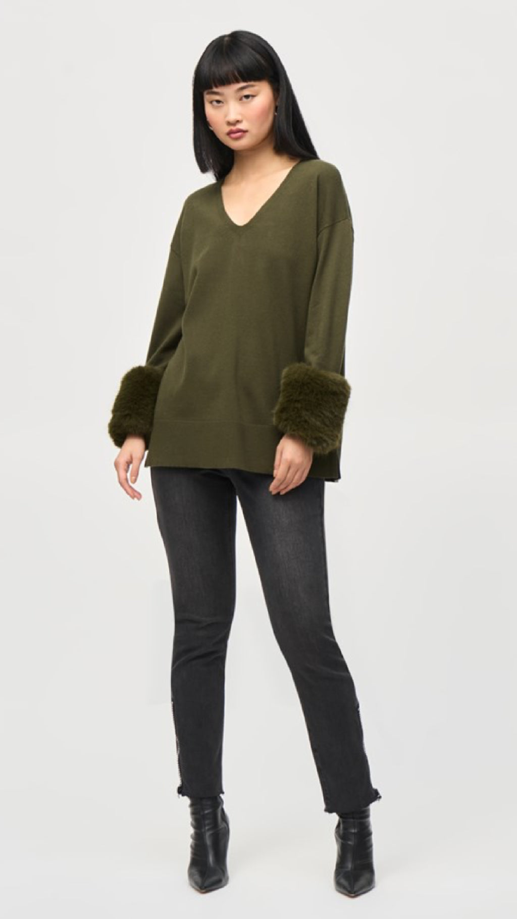 Joseph Ribkoff Sweater Knit Tunic with Faux Fur Cuffs (Sale)