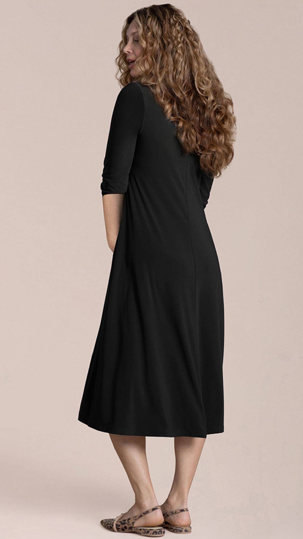 Square Neck Fit and Flare Dress, 3/4 Sleeve