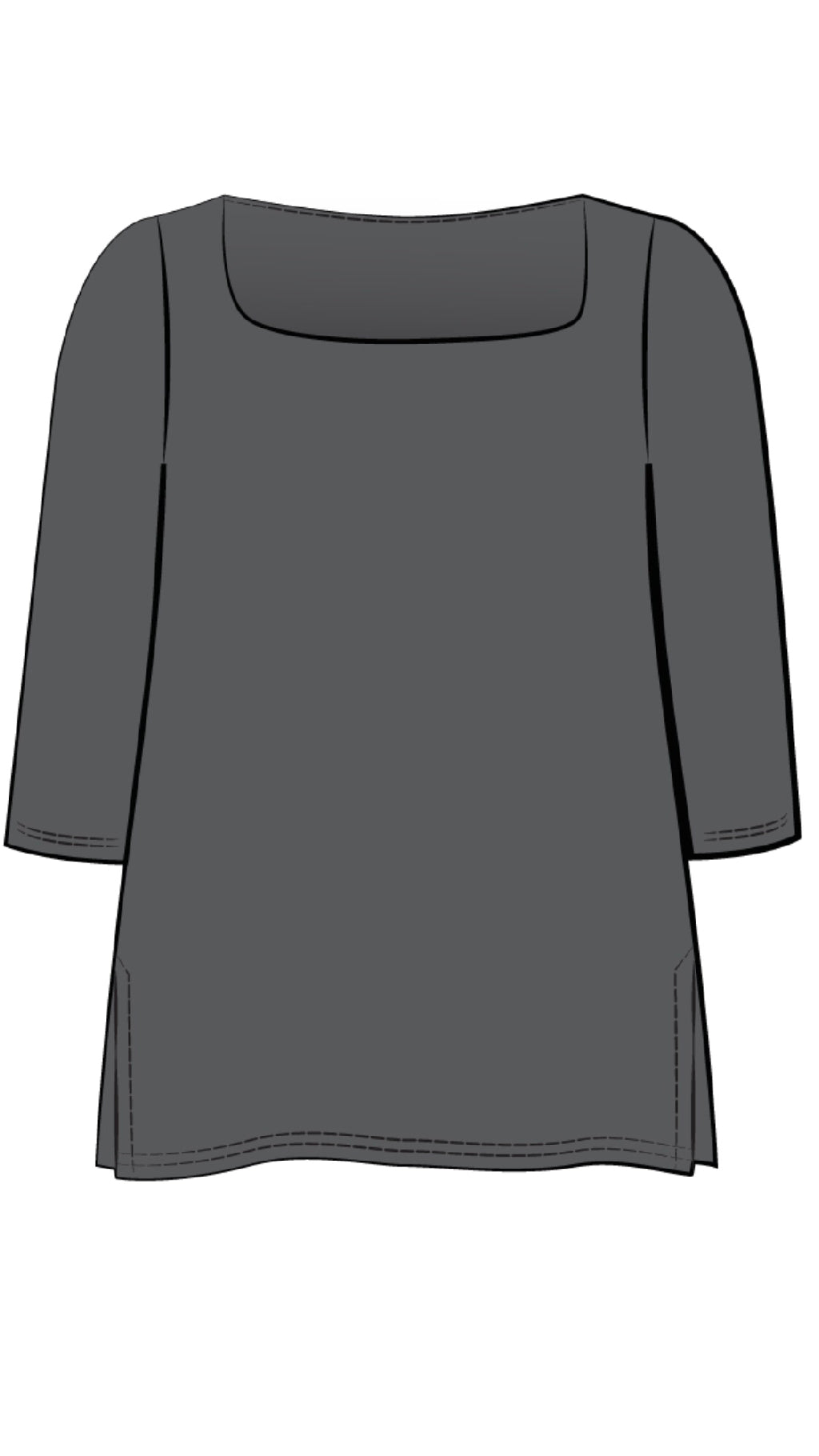 Soft Square Neck Top, 3/4 Sleeve