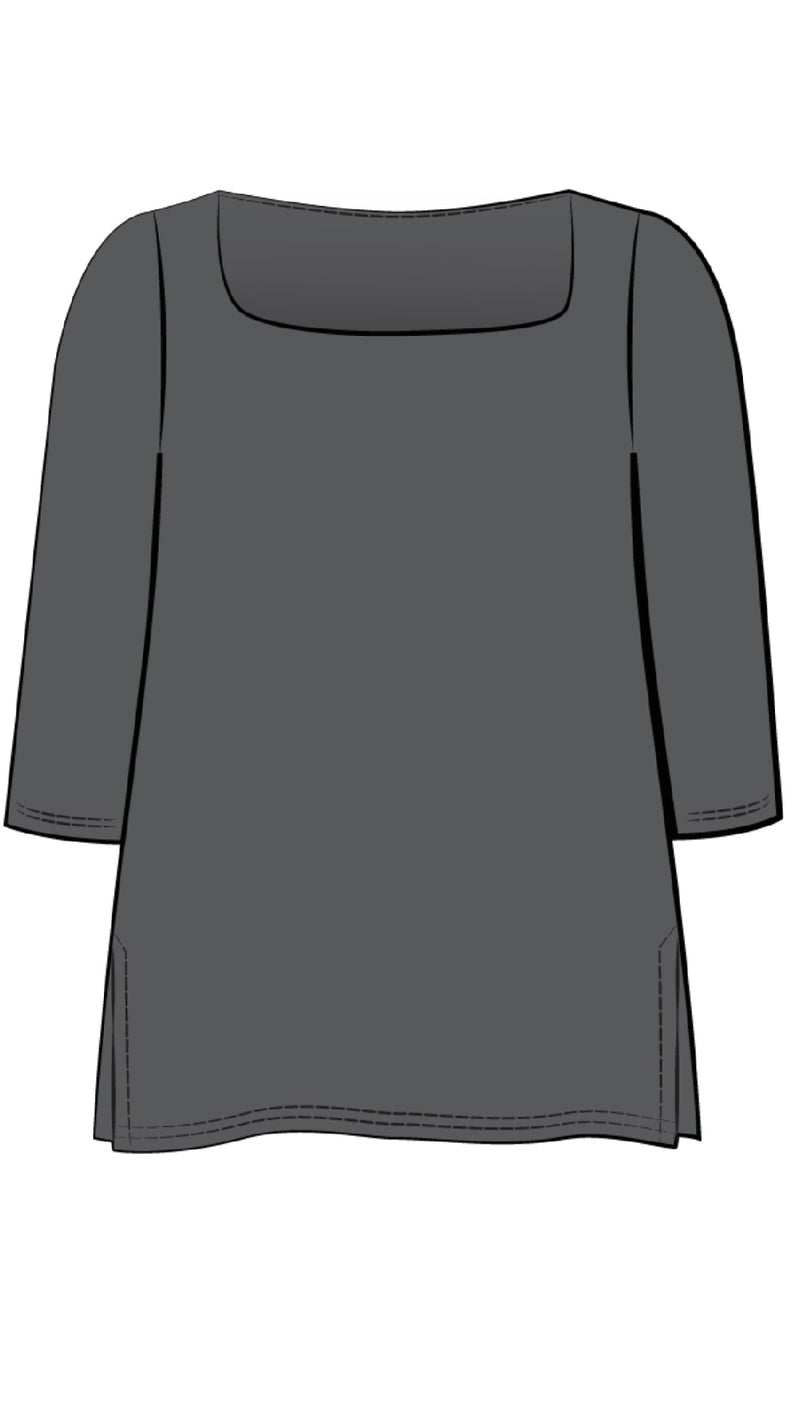Soft Square Neck Top, 3/4 Sleeve
