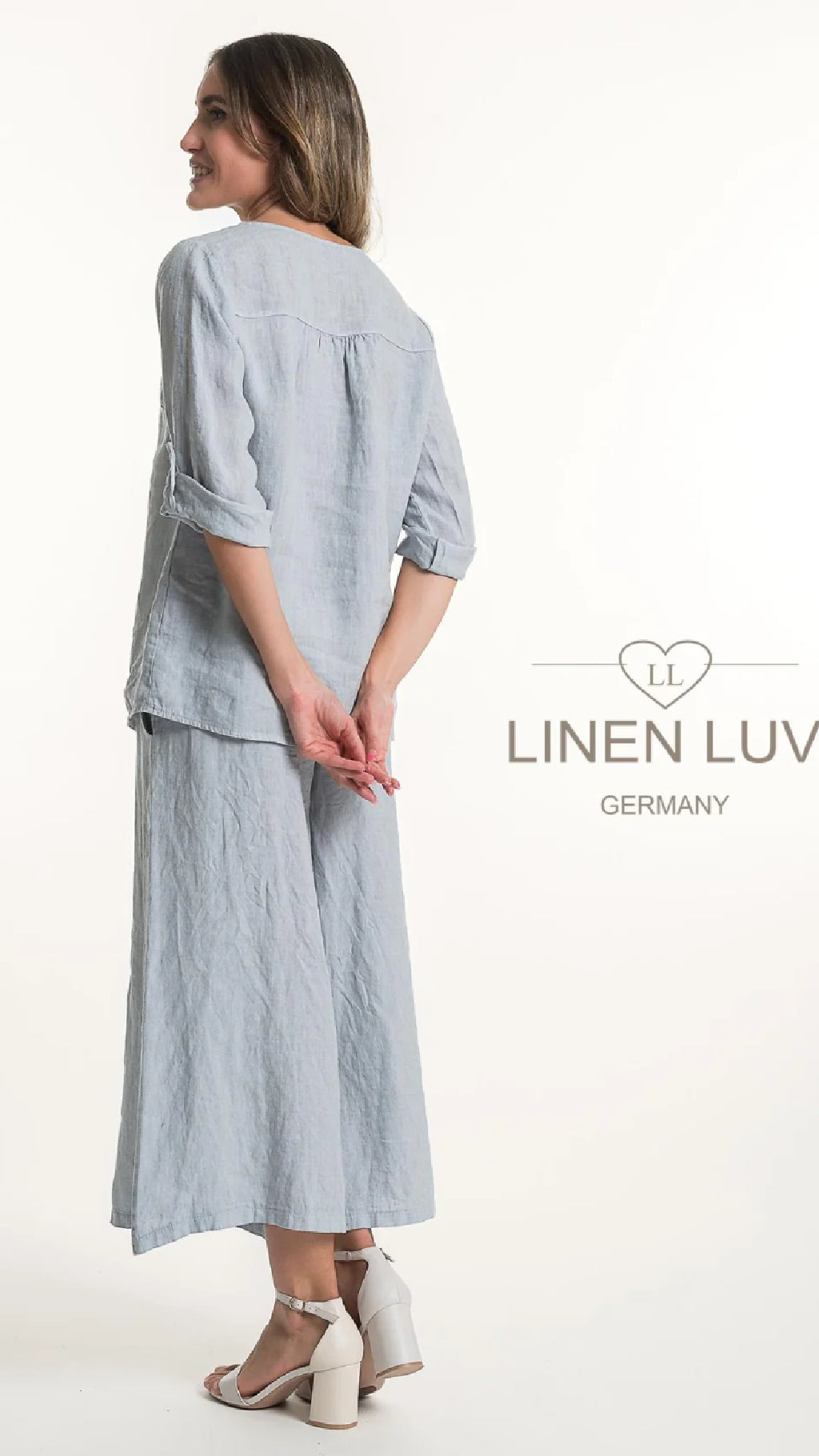 LINEN LUV Linen Pin tuck Blouse and Culotte Pant