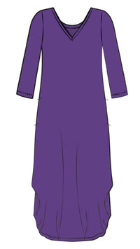 V-Neck Narrow Lantern Dress, 3/4 Sleeve (Con’t…)