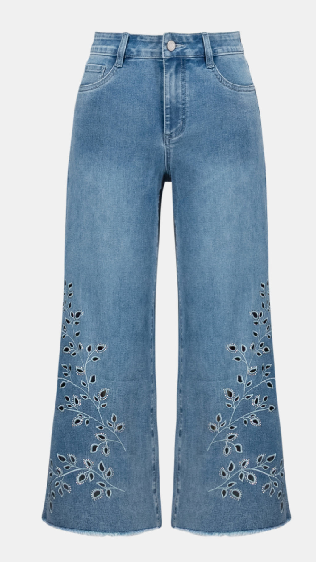 Joseph Ribkoff REPREVE Denim Wide Leg Crop Jeans With Embroidery