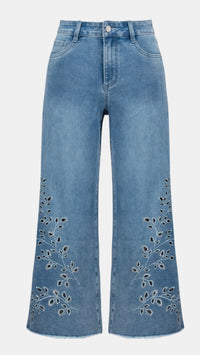 Joseph Ribkoff REPREVE Denim Wide Leg Crop Jeans With Embroidery