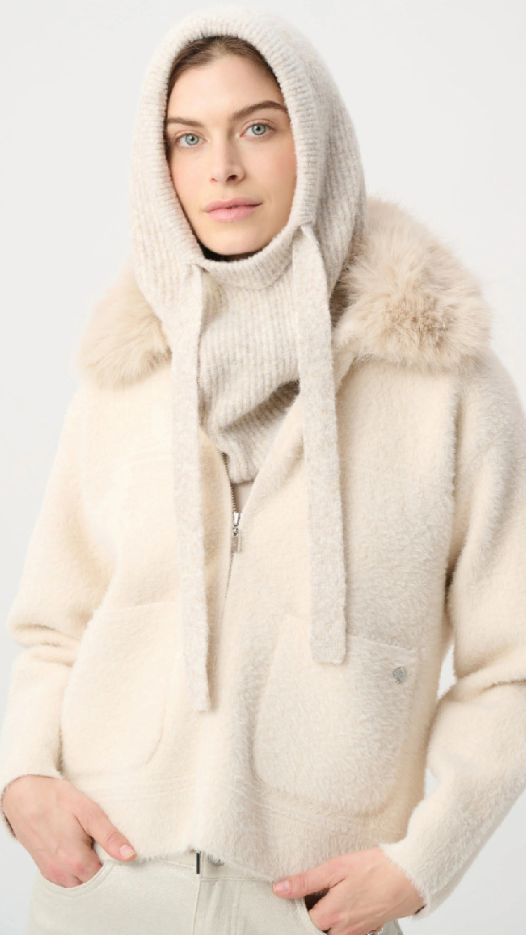 Joseph Ribkoff Brush Knit Hooded Scarf