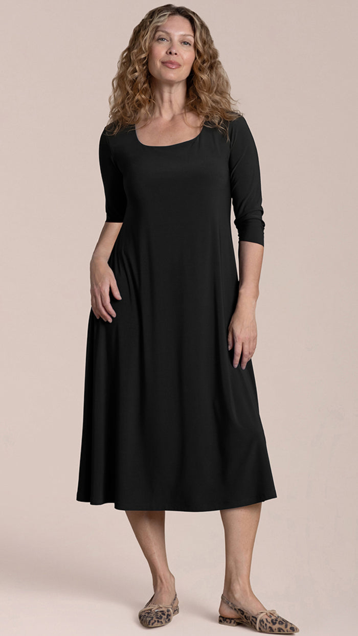 Square Neck Fit and Flare Dress, 3/4 Sleeve