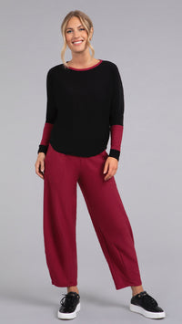 Bamboo Fleece Colour Block Cinch Top, Long Sleeve