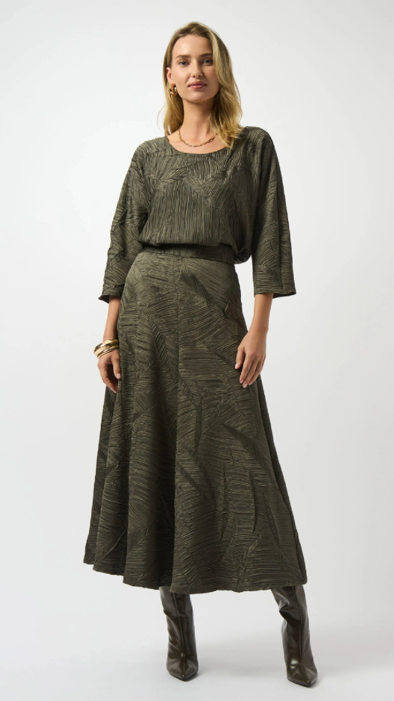Joseph Ribkoff Pleated Satin Long Flared Skirt