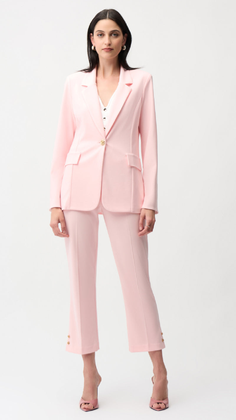 Joseph Ribkoff Silky Knit Fitted Blazer And Cropped Pull-On Pants With Gold Buttons