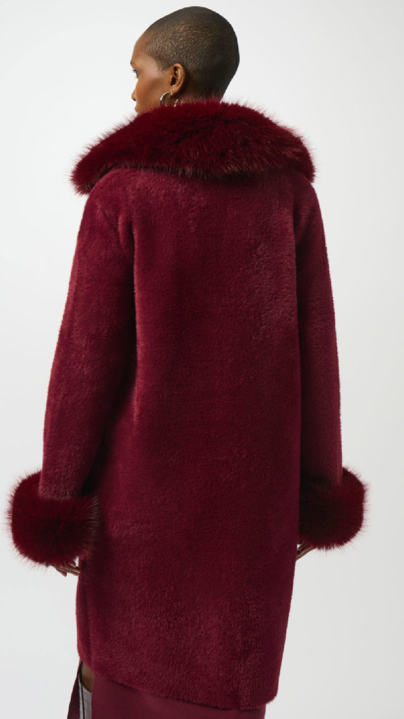Joseph Ribkoff Feather Yarn and Faux Fur Sweater Coat (selected color on sale)