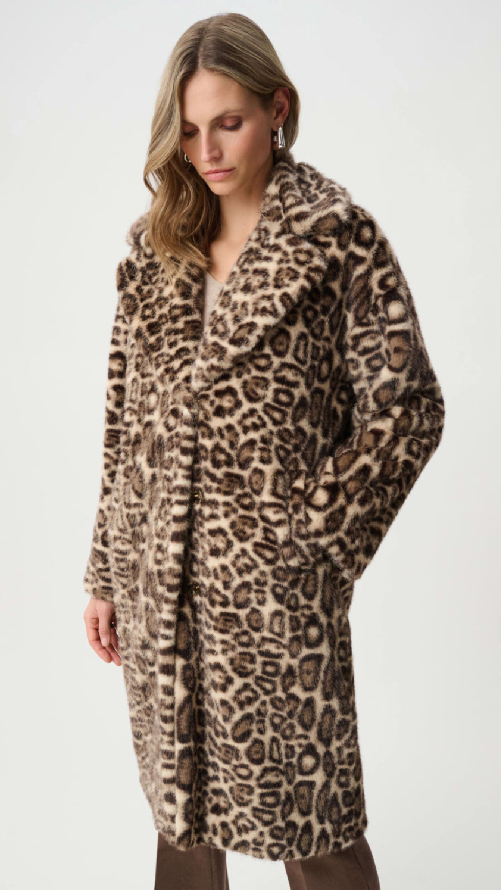 Joseph Ribkoff Faux Fur Leopard Print Straight Coat