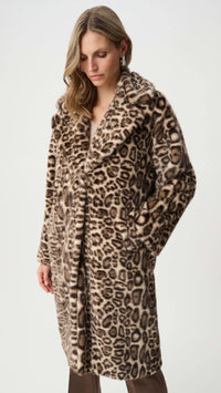 Joseph Ribkoff Faux Fur Leopard Print Straight Coat