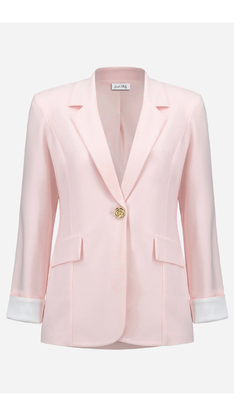 Joseph Ribkoff Silky Knit Fitted Blazer And Cropped Pull-On Pants With Gold Buttons