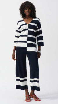 Joseph Ribkoff Striped Sweater Knit V-Neck Pullover