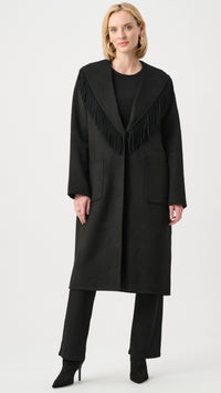 Joseph Ribkoff Wool Blend Shawl Collar Fringed Coat