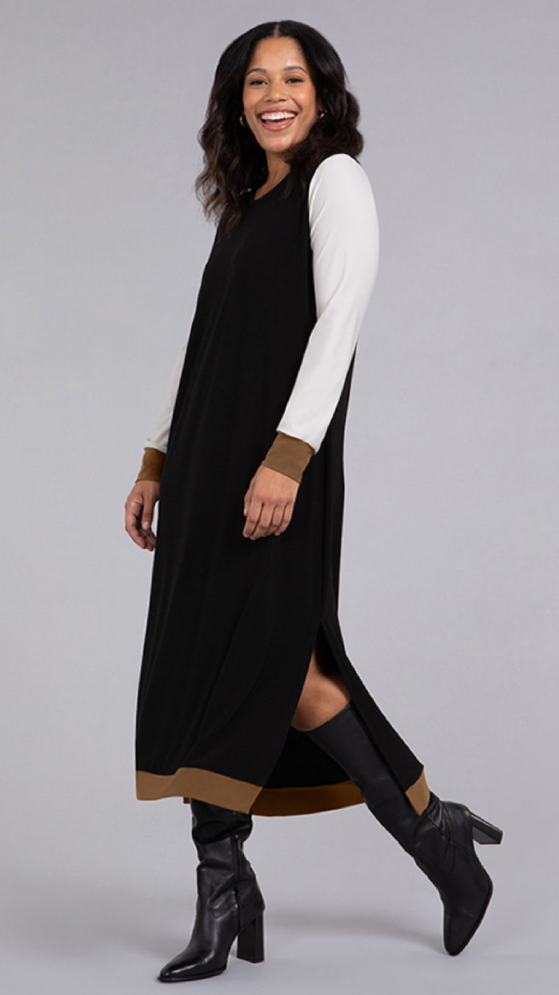 Colour Block Step Hem Dress, Long Sleeve (Sale)