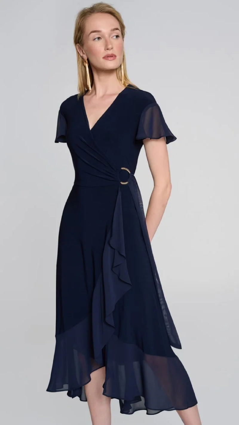 Silky knit and Chiffon Flowy Wrap Dress